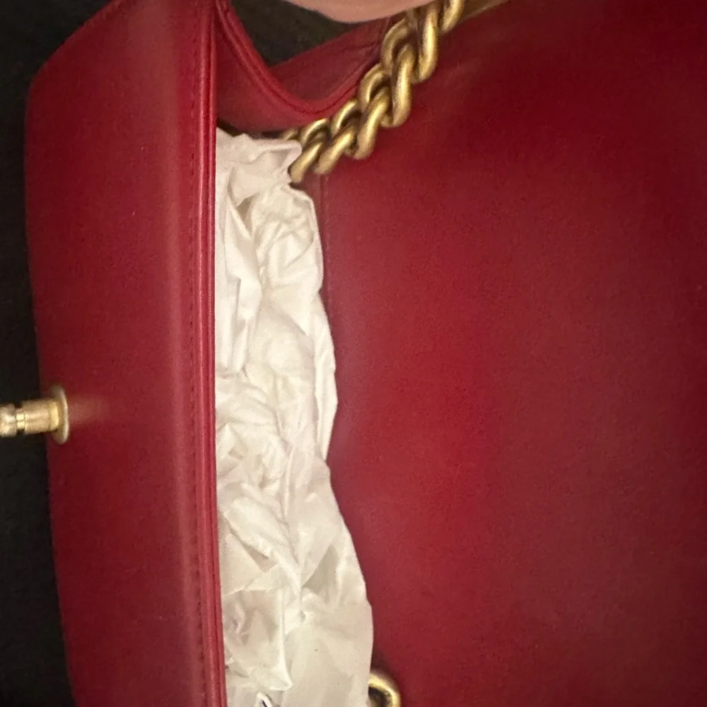CHANEL Red Quilted Boy Flap Bag with Gold Chain and Hardware